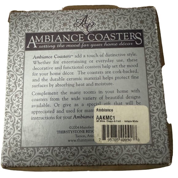 Vintage Ambiance Coasters Set of 4 Ceramic Square Embossed Beverage Holders - Picture 4 of 5